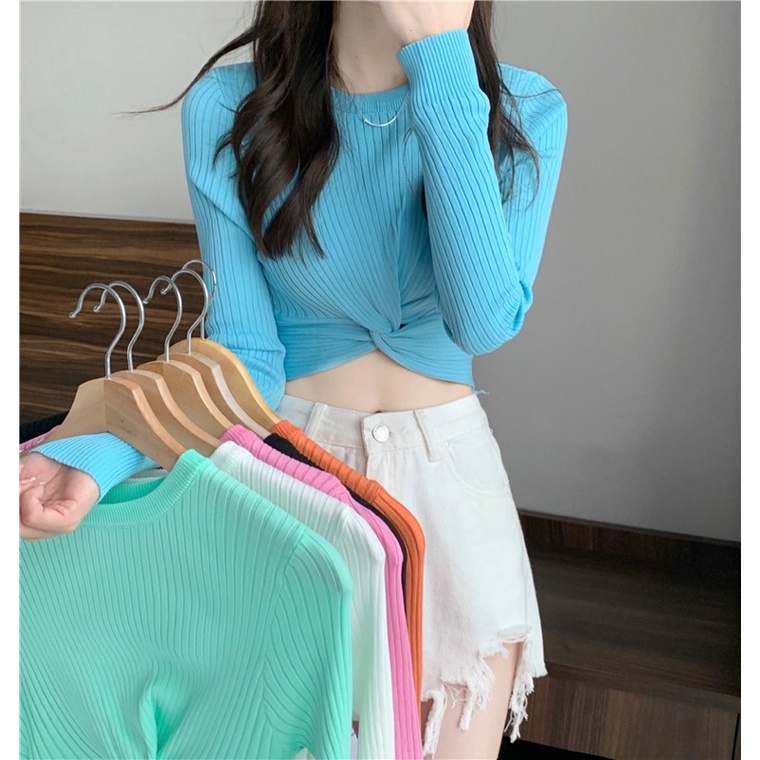 Crop top Twisted long sleeve | C385 | atasan lengan panjang crop