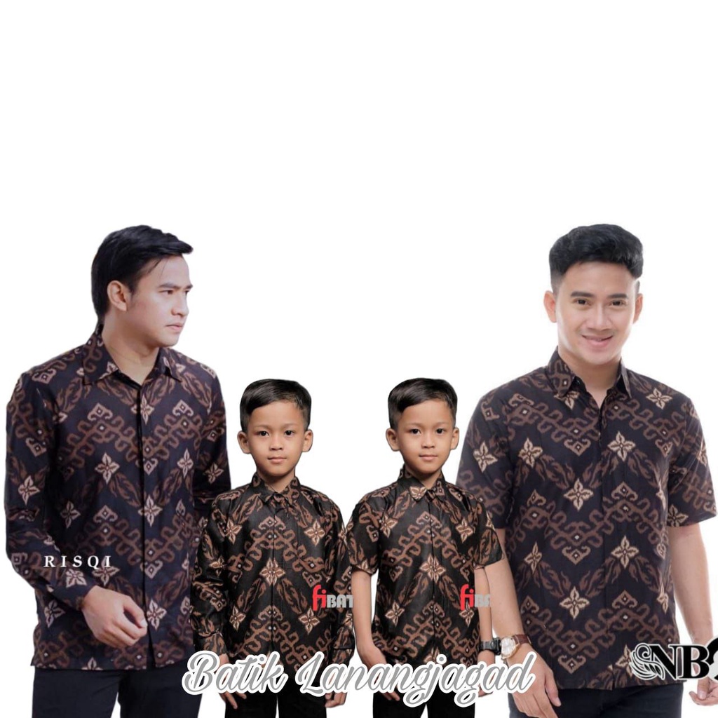 Batik Pria Couple Batik Ayah dan Anak Laki Laki Kemeja Batik Anak Cowok Motif PutriMalu Biru Navy