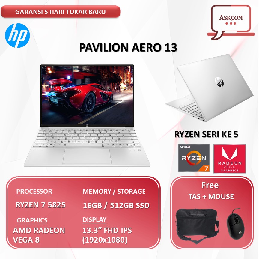 Laptop Gaming HP Pavilion Aero 13 RYZEN 7 5825 RAM 16GB 512GB SSD VEGA 8 13.3FHD IPS W11