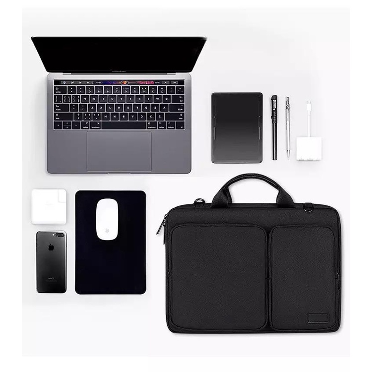 Tas Laptop Macbook Nylon Selempang Waterproof Double Pocket Size 14 15 inch