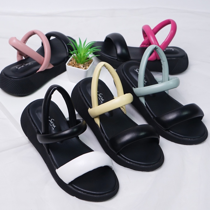 SARASARA YUK - LARA Sepatu Sandal Anak Perempuan Wedges Tinggi 4cm Usia 3 - 10 Tahun Size 31 - 35 Model Silang dua Tali Strap Belakang Hak Sedang Sendal Gunung Cewek 32 33 34 SARA SARA Warna Green Kekinian Terbaru Shoes Ori Original Mall Official Store