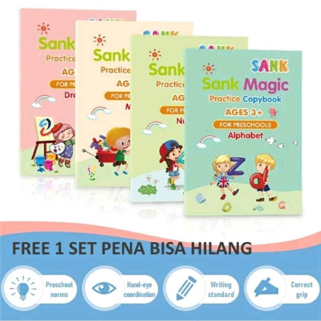 IC SANK MAGIC PRACTICE BOOK / BUKU SANK MAGIC PRACTICE BOOK 1SET ISI 4 BUKU DAN PULPEN / BUKU BELAJAR MENULIS