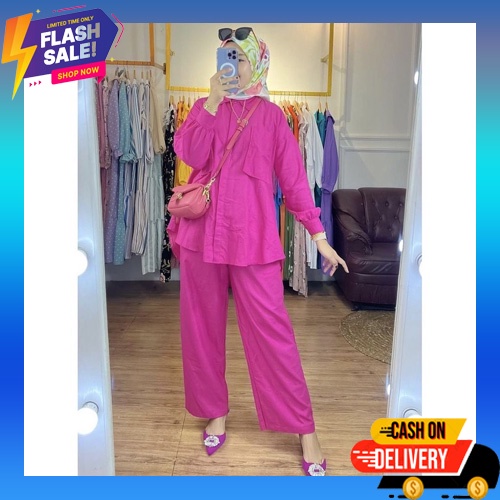 Setelan Wanita Kekinian Import Celana Kulot Highwaist Loose/Blazer Crop Jaket Lengan Pendek/One Set 