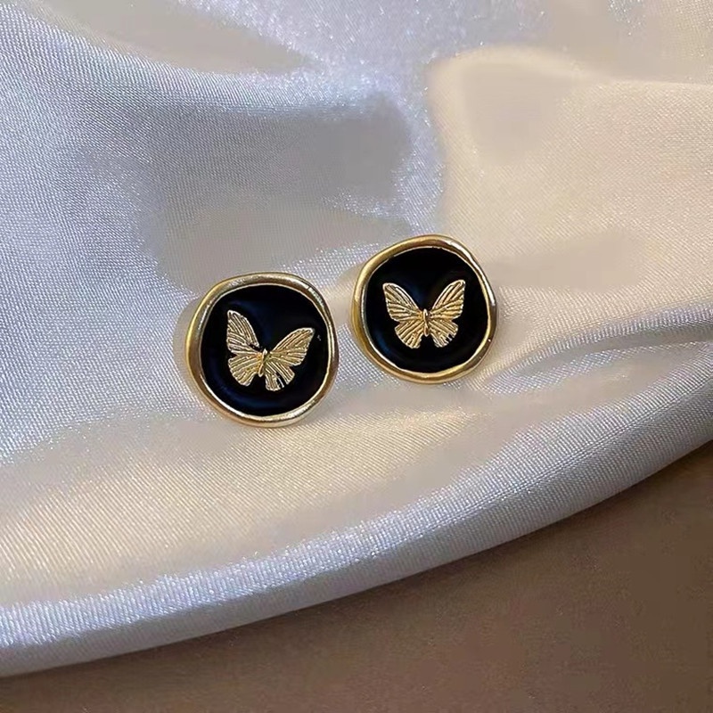 Korea Anting Tusuk Kupu-Kupu Untuk Wanita Emas Bulat Earring Perhiasan Aksesoris