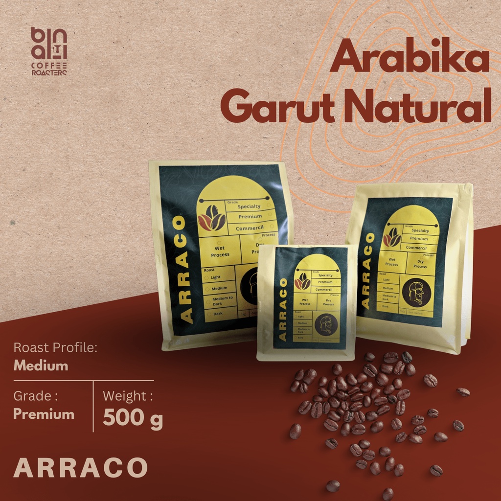 

ARRACO KOPI - Kopi Arabika Garut Natural 500 GR Biji / Bubuk | Natural - Medium Roasted