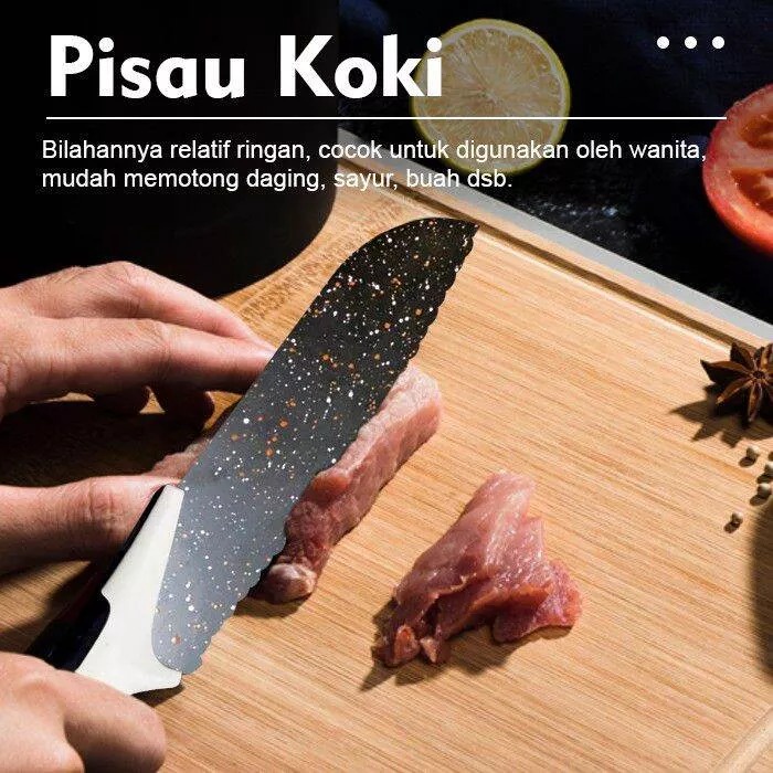 PROMO PISAU J13 Tajam Pisau Dapur 1 Set isi 5pcstKitchen Knife Pisau Roti Pisau Daging Pemotong Sayur -TERMURAH