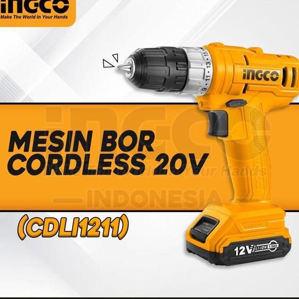 Mesin Bor Cordless 12V Ingco (Baterai / Batre / Batrai) Untuk Besi &