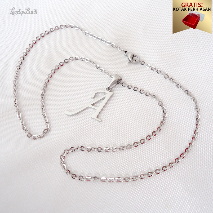 Kalung Huruf Abjad Titanium Anti Karat Dan Luntur Latina Kalung Inisial Huruf A BONUS KOTAK PERHIASAN - Lovelybutik