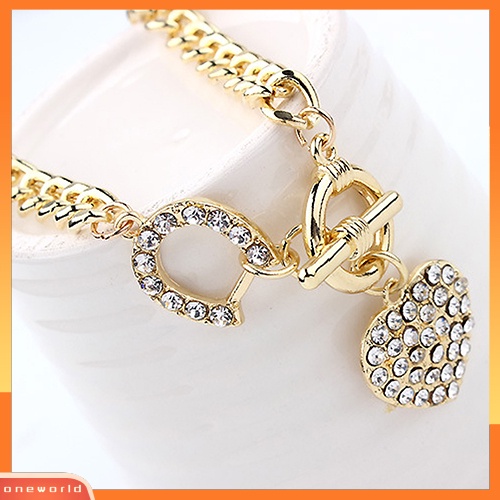 [WONE] Wanita Bertatahkan Berlian Imitasi Bentuk Hati Liontin Pendek Curb Rantai Kalung Perhiasan