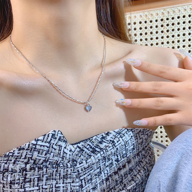 Kalung Choker Pesta Perhiasan Aksesoris Perhiasan Pesona Simple Fashion Populer Elegan Liontin Kalung Berbentuk Hati Cinta Opal Kalung Rantai Klavikula Kalung Korea Untuk Wanita Perempuan