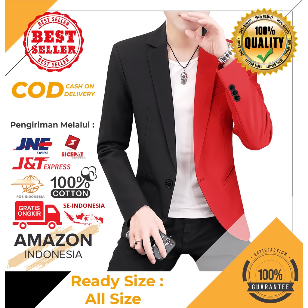 BLAZER BLAZZER JAS PRIA COWOK WARNA HITAM MERAH KEREN BAHAN TEBAL ELASTIS SLIM FIT NYAMAN DIPAKAI PREMIUM ASLI