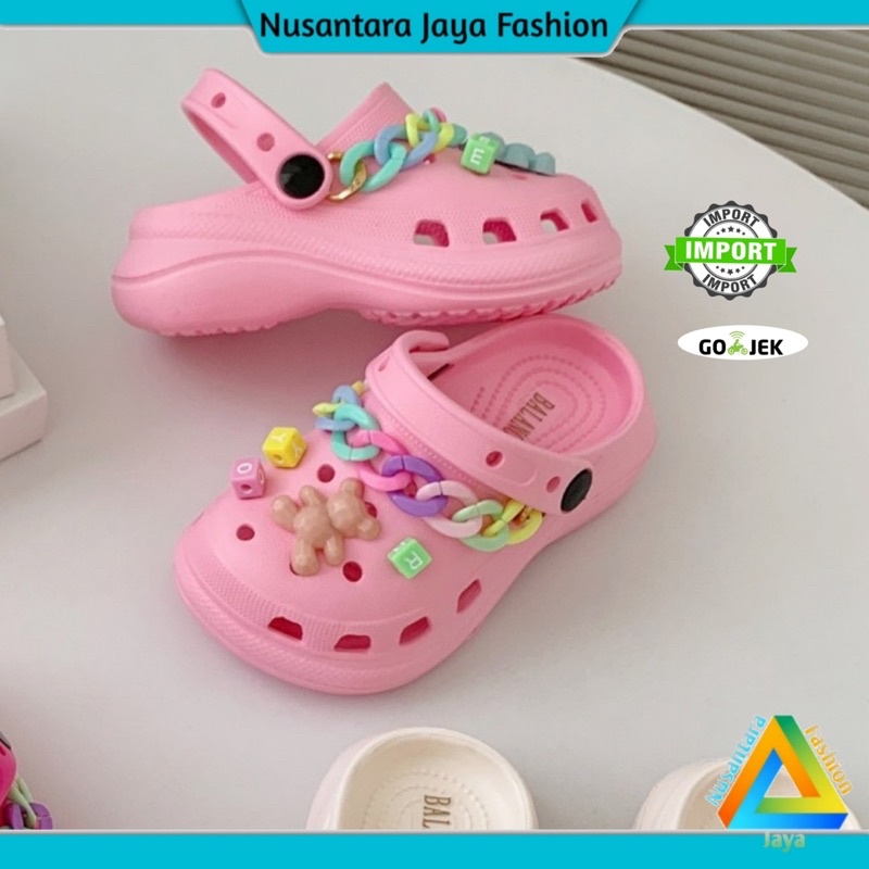 30-35 Sandal Anak Baim Perempuan CUTE Rantai Jibitz Balance D55