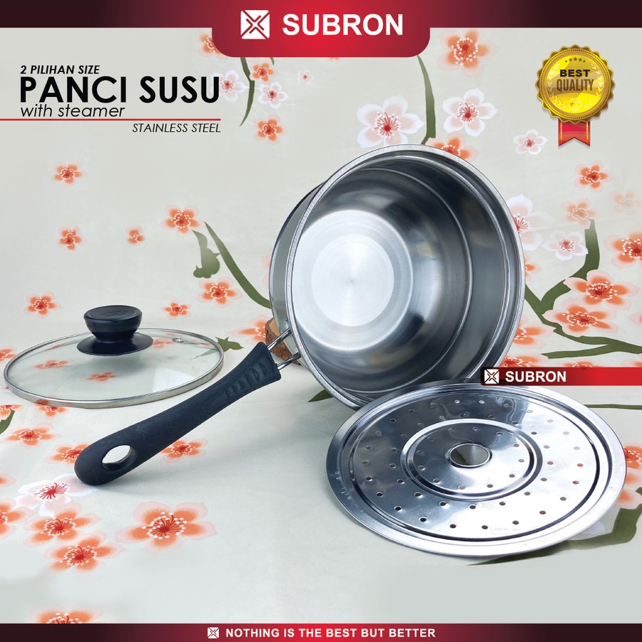 Panci Susu Milk Pot Steamer Kukus 18cm 20cm Stainless Kukusan - SUBRON