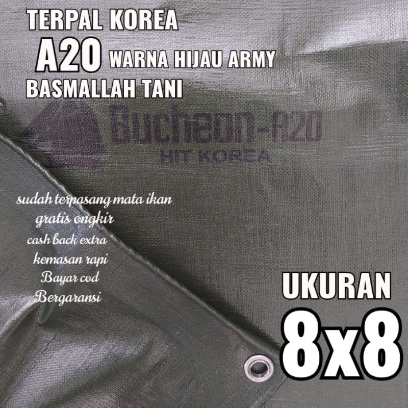 Terpal KOREA A20 Warna Hijau Army ukuran 8x8 meter merk TRECK