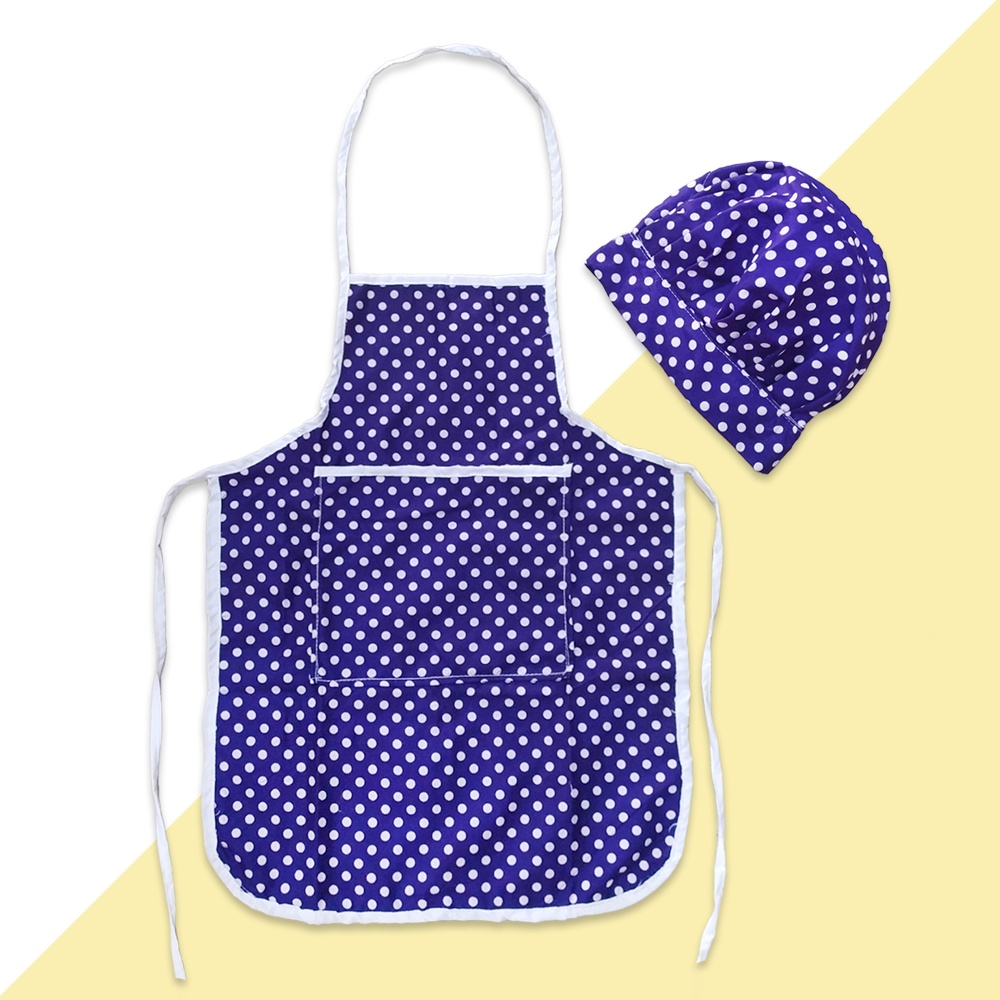Celemek Anak Plus Topi Koki Motif Polkadot Sewarna Murah