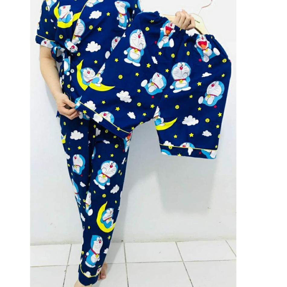 Kimono 3in1 Wanita Motif Bunga - Karakter Kartun - Satin Embos - Baju tidur Kimono 3in1 - Bahan Katu