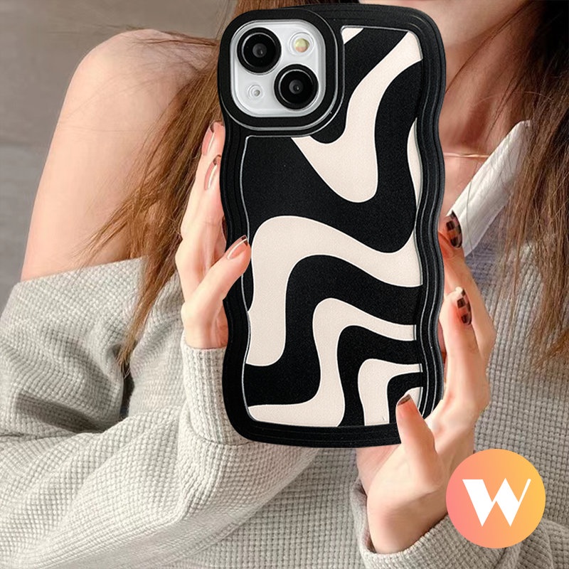 Wavy Edge Soft Case Redmi A1 10C 10A 9 9T 10 9A 9C Mi 11T Pro PO CO X3 NFC Pro M3 Redmi Note 11s 10s 11Pro 10 9 8 10Pro Plus Fashion Art Motif Zebra Garis Tidak Teratur Penutup Belakang