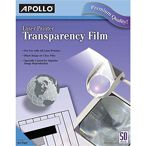 

APOLLO LASER JET PRINTER AND COPIER TRANSPARENCY FILM, 50 SHEETS (CG70