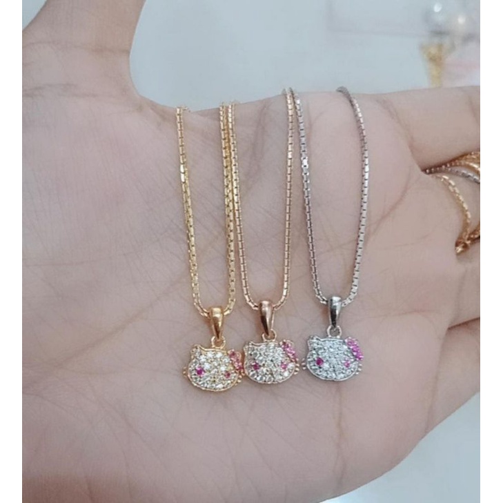 kalung anak rantai itali santa+liontin hello kitty mp/perak asli silver 925 lapis emas/perhiasan fashion wanita terbaru