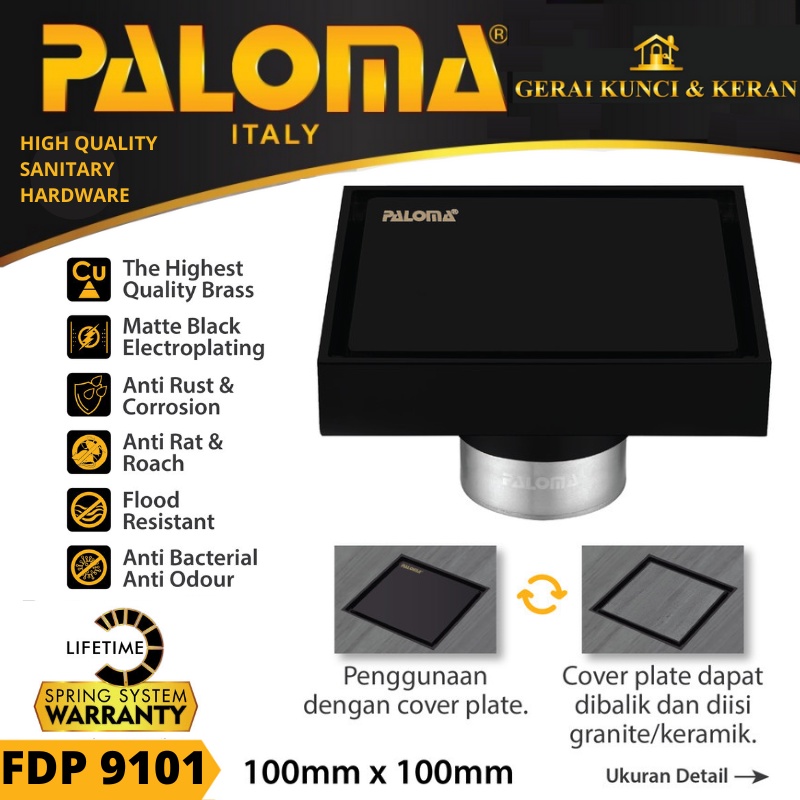 PALOMA FDP 9101 Floor Drain Strainer Saringan Got Kamar Mandi Anti Bau HITAM BLACK MATT