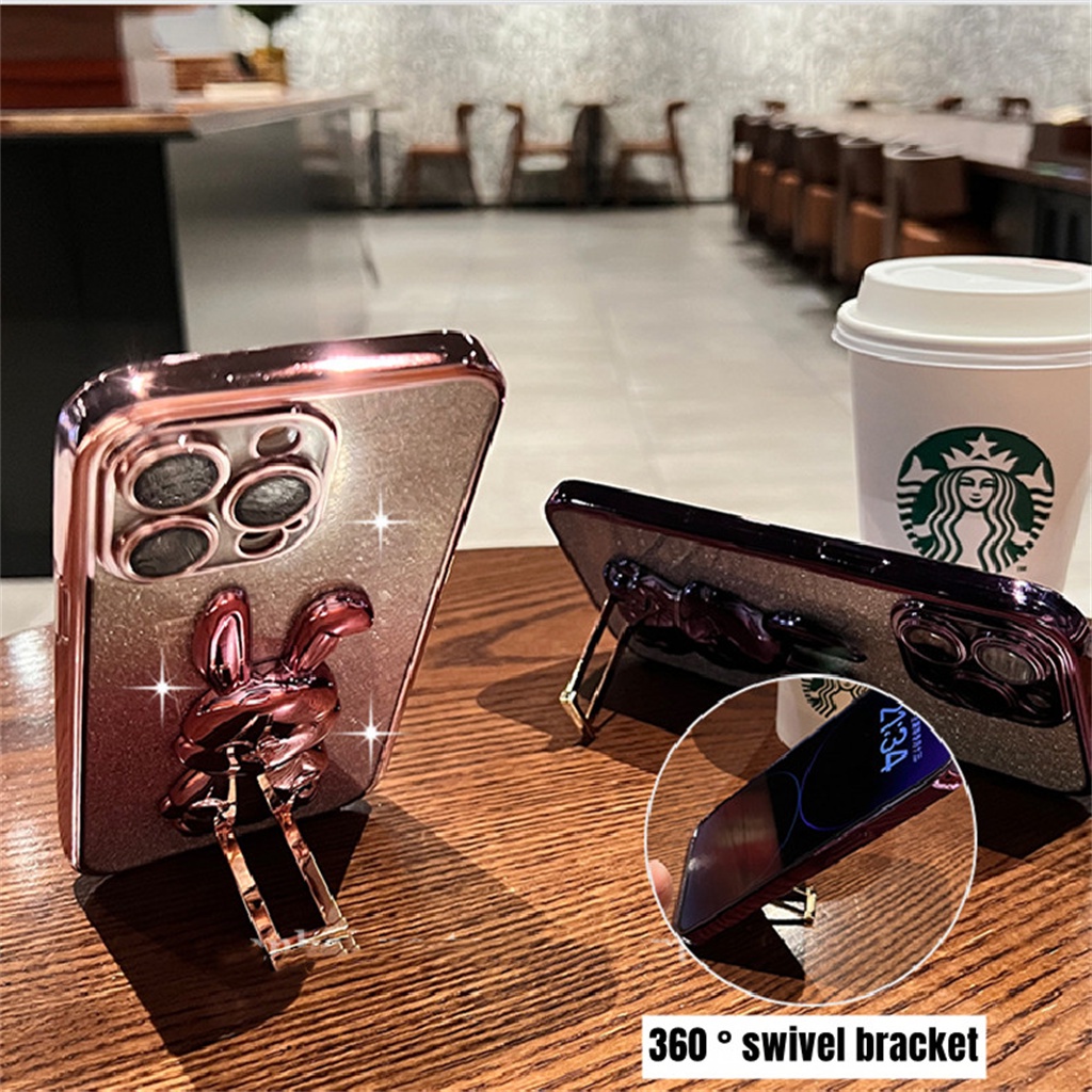 New Fun Bunny Stand Case Untuk iPhone 14 Pro Max Case iPhone 13 12 11 Pro Max14Plus Ungu Aesthetic Mewah Premium Proteksi Anti Guncangan Tertutup Penuh Soft Case