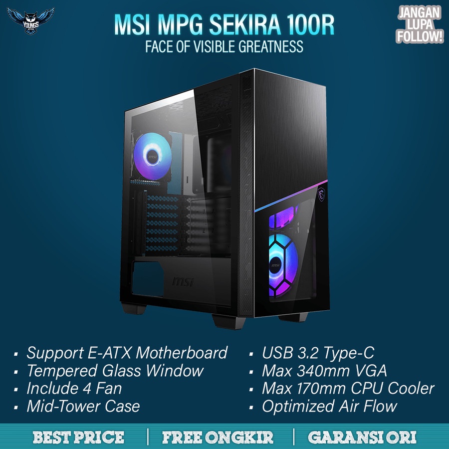 MSI MPG SEKIRA 100R E-ATX MID TOWER CASE CHASSIS CASING KOMPUTER