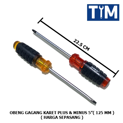 Obeng Gagang Karet Plus Minus 5 INCH ( 125 MM ) - Harga Sepasang