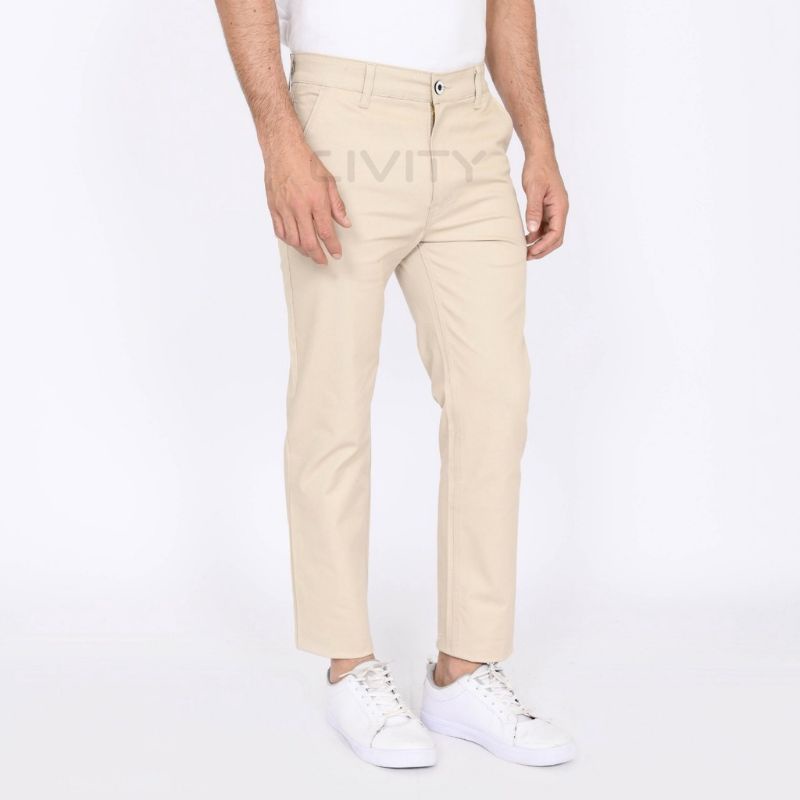 CELANA CHINO PANJANG Pria Slim Fit Pensil Casual Tebal Cream Premium