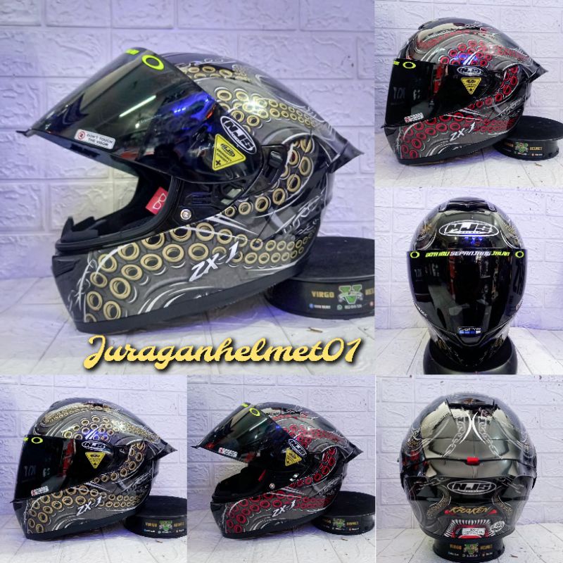 Helm Njs Zx-1 motif Kraken terbaru Double visor paket ganteng|Njs Zx1