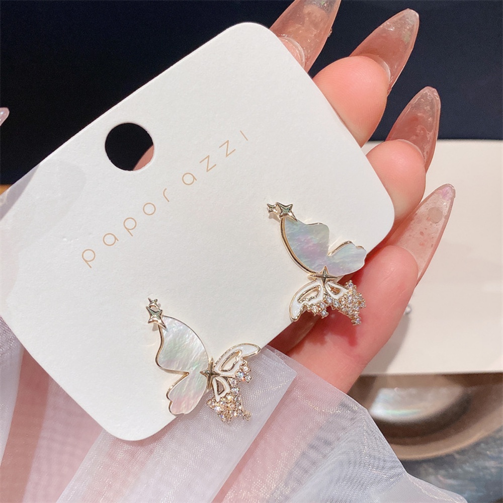 Anting Tusuk All-match Temperamen Zirkon Kupu-Kupu Shell