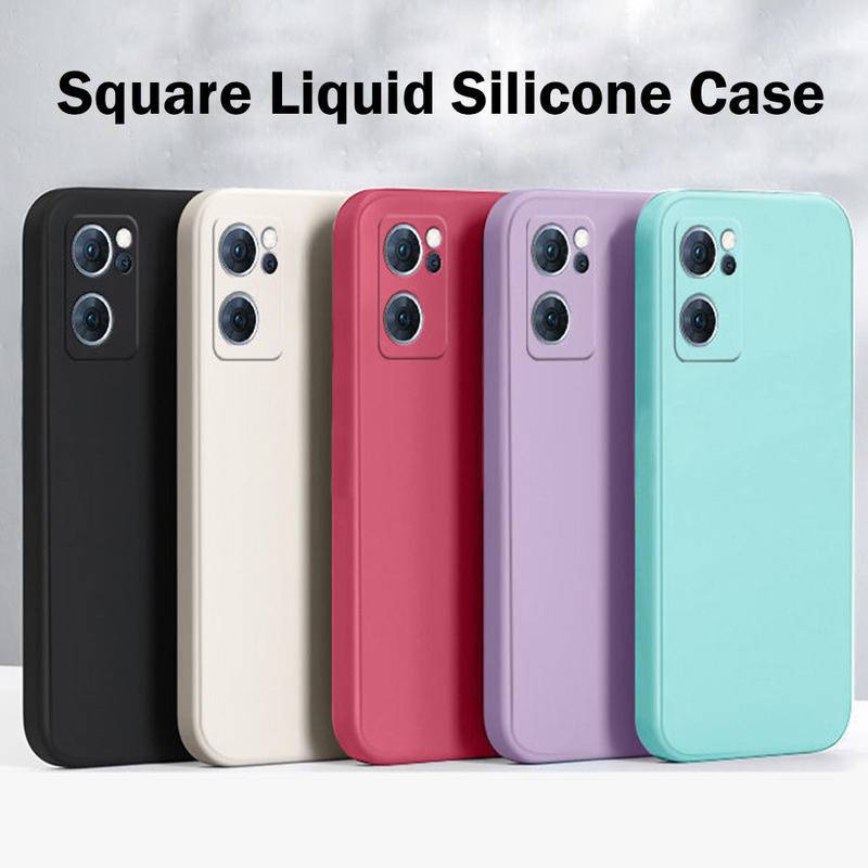 Casing Ponsel Silikon Cair Persegi Untuk Oppo Reno5 6 7 Z SE Pro 4G 5G Warna Permen Penutup Belakang