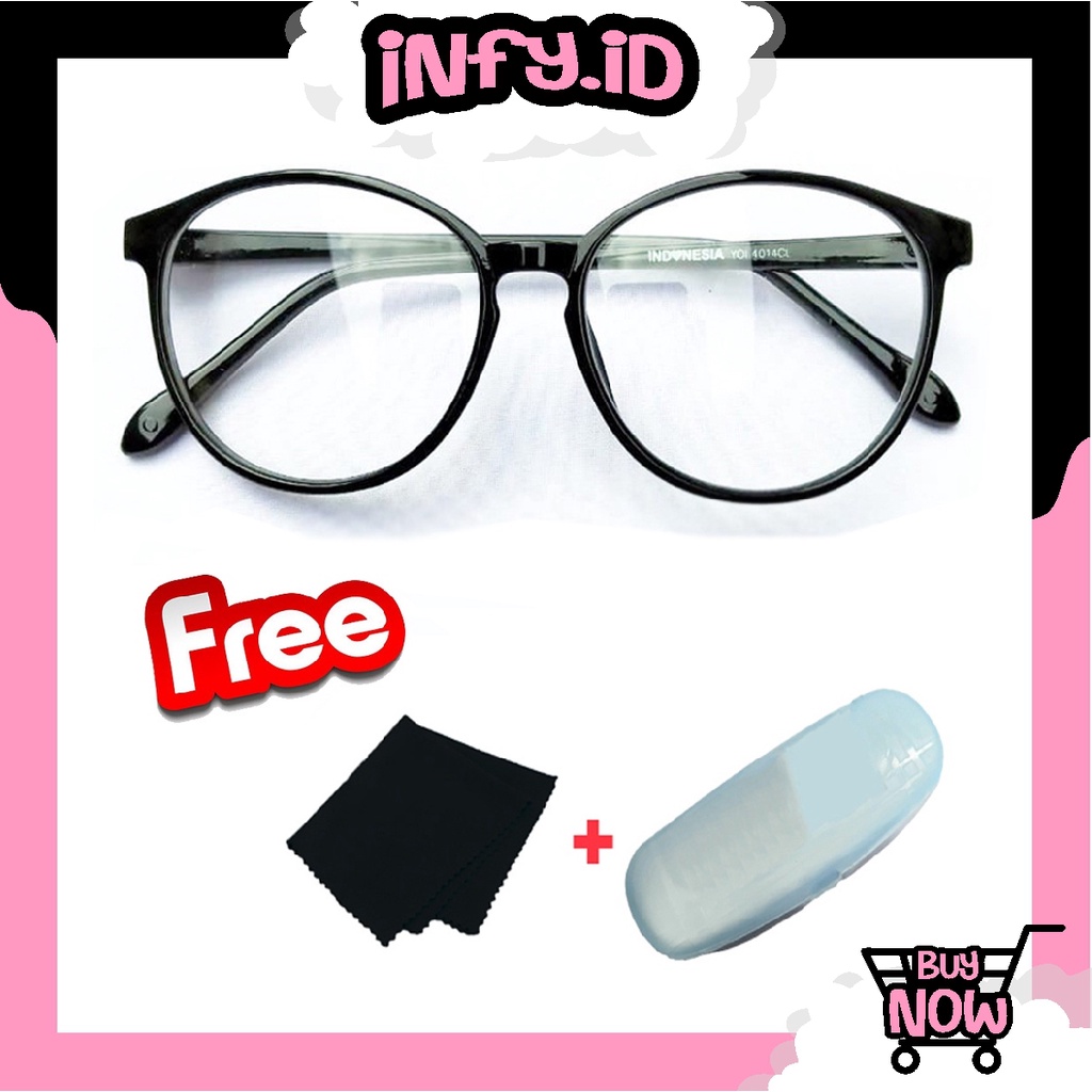 INFY - Kacamata Lensa Minus Kacamata Baca Plus Ukuran 0.5 sampai 4.00 Unisex Pria Wanita Kaca Mata Free Kotak &amp; Lap G002
