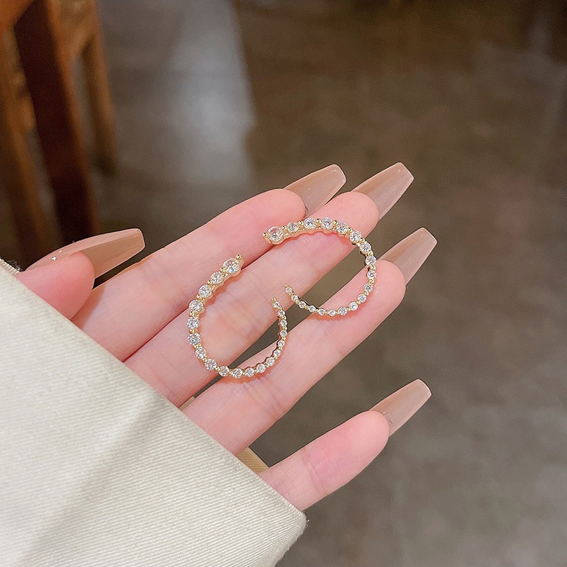 Anting Berlian Berbentuk C Mode Baru925 Perak Jarum Anting Pejantan Mewah