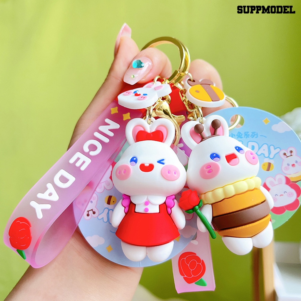 [Auto] Kelinci Gantungan Kunci Serbaguna Warna-Warni Lucu Kartun Bentuk Hewan Tiga Dimensi Hias Hadiah Boneka Kelinci Liontin Kunci Mobil Gantungan Ransel Perhiasan
