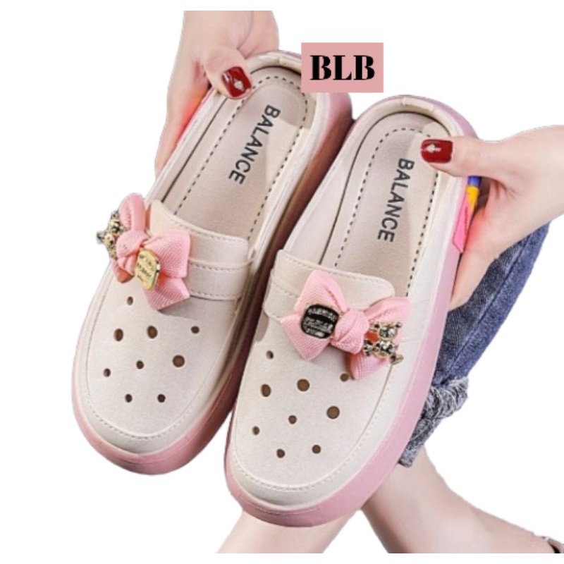 Sandal Slop wanita Balance Sadal Selop depan Tertutup Import Sendal Perempuan Pita Pinggir model korea Kekinian