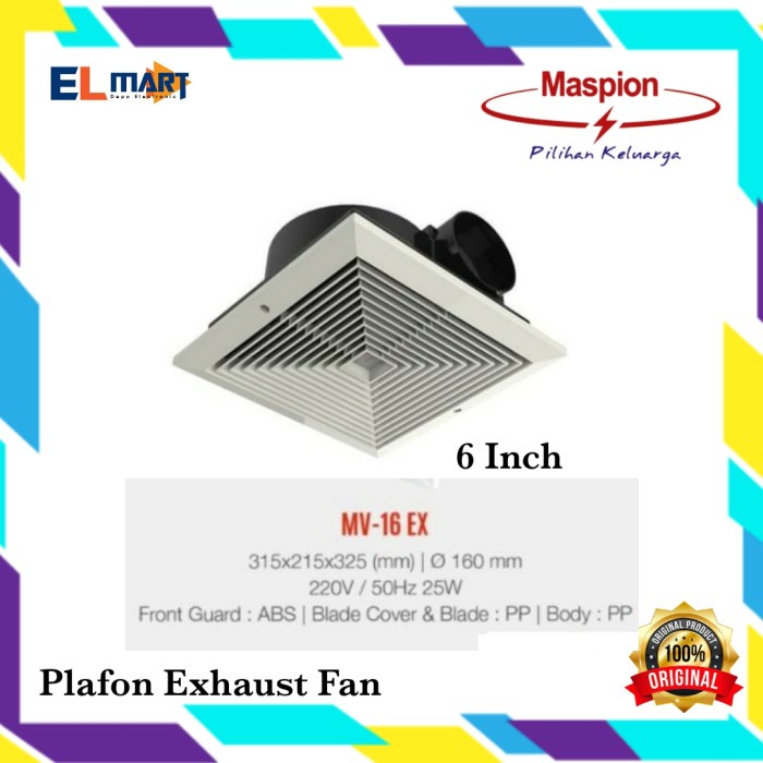 Maspion Exhaust Fan Kipas Plafon 6 Inch MV 16 EX 16EX MV16EX