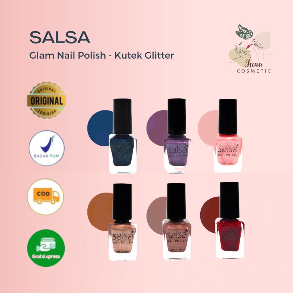 SALSA Glam Nail Polish - Kutek Glitter Tahan Lama Cat Kuku | Paket isi 6