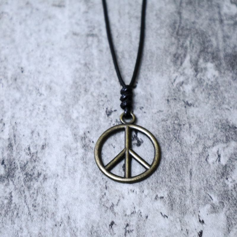 Kalung Tali Pria Liontin Bandul Peace Logam Bronze Necklace Adjustable