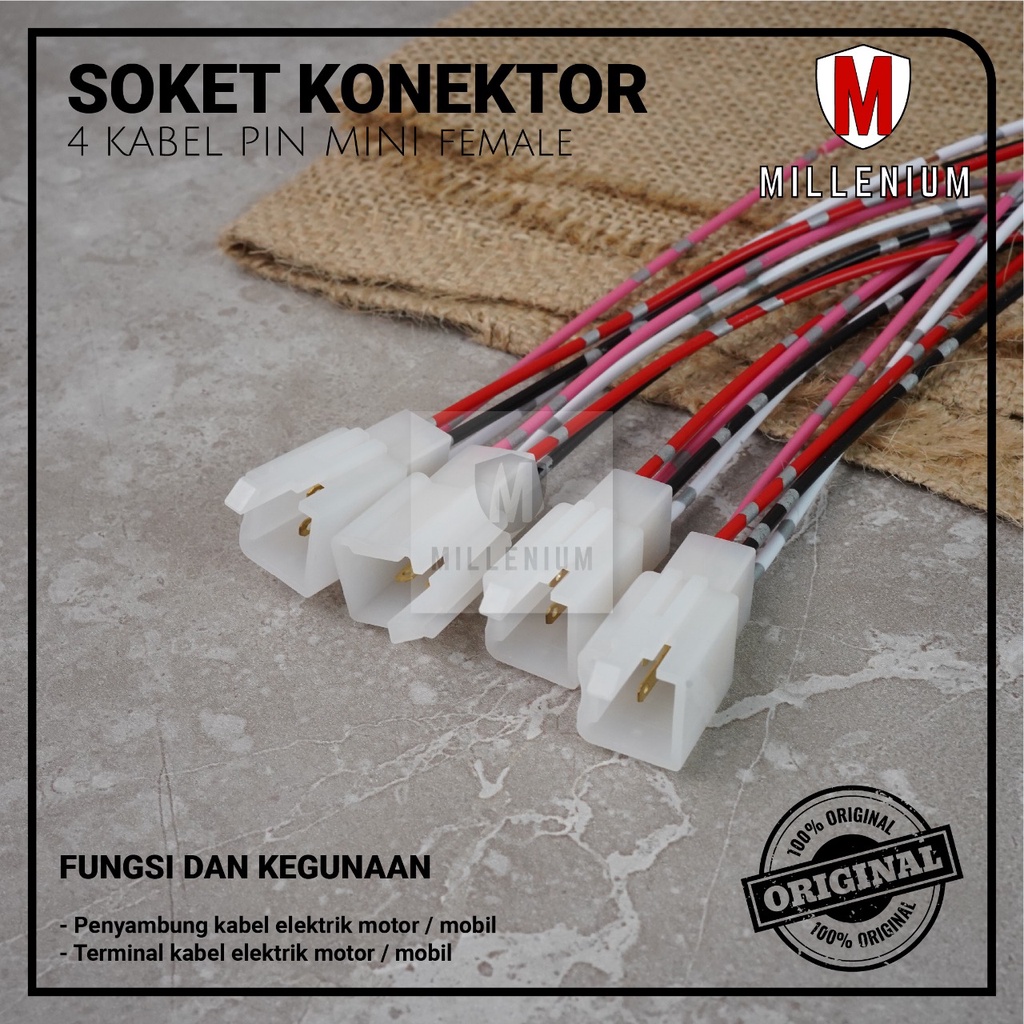 SOKET KONEKTOR / SOCKET SAMBUNG MOBIL MOTOR 4 PIN KECIL / MINI 1SET