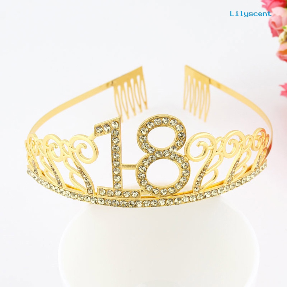 [LS]10 /18 /21/30 /40 /50 Tiara Pesta Ulang Tahun Berlian Imitasi Headdress Hair Loop Mahkota Dekor