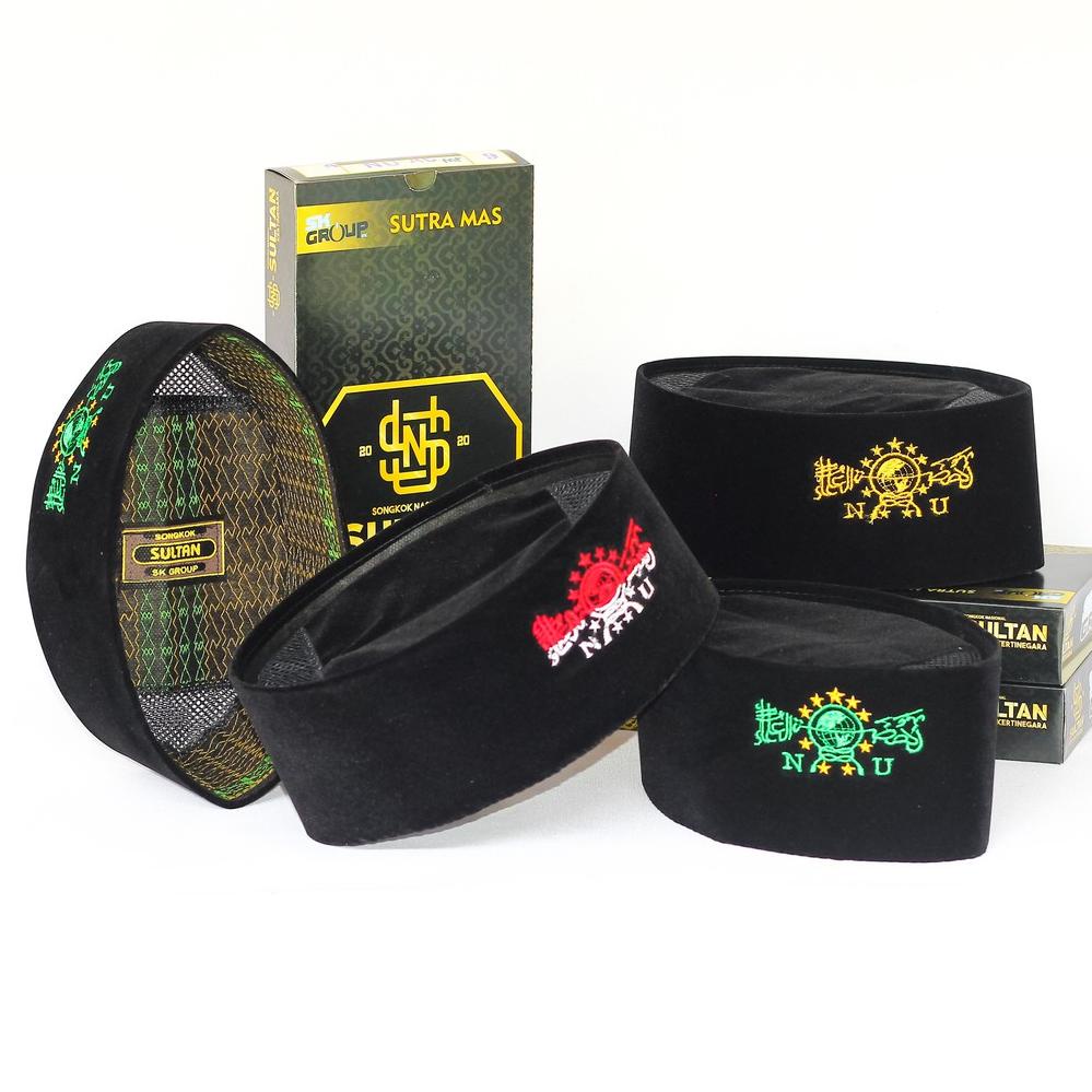 BTN.22De22ᴴ ‑ (SONGKOK NU AC) Peci Songkok Kopiah Hitam AC Bordir NU Anak dan Dewasa Murah Berkualit