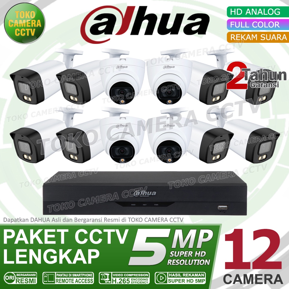 PAKET CCTV DAHUA 5MP 3K FULL COLOR AUDIO 16 CHANNEL 12 KAMERA COLORVU