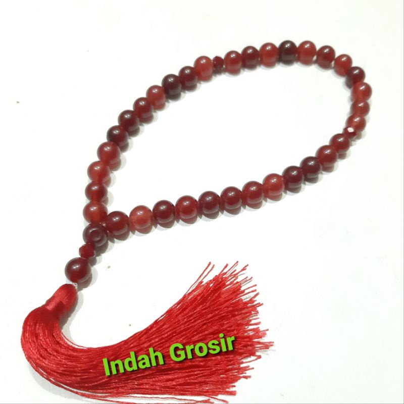 Tasbih Batu Giok Burma Merah Tembus Senter 8mm 33Butir