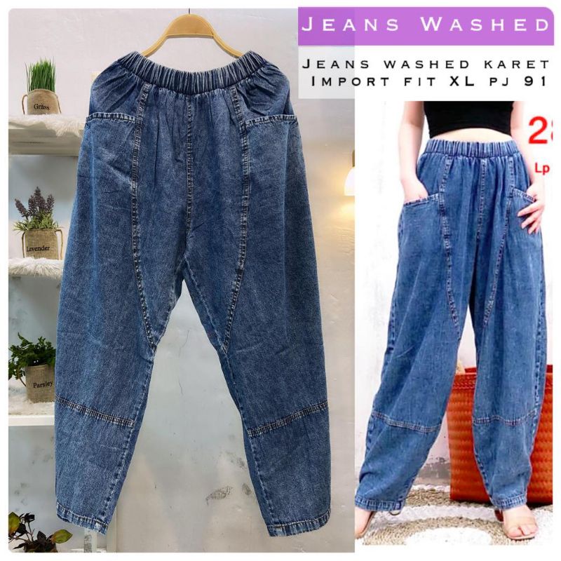 jeans pants full karet import/fashion wanita modern