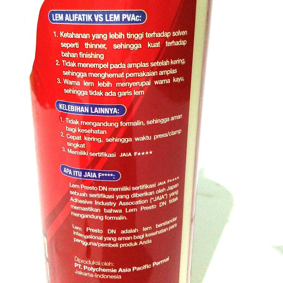 ₲ Lem Putih Kayu / Mebel / HPL / Tacosheet Presto Tipe DN ニ