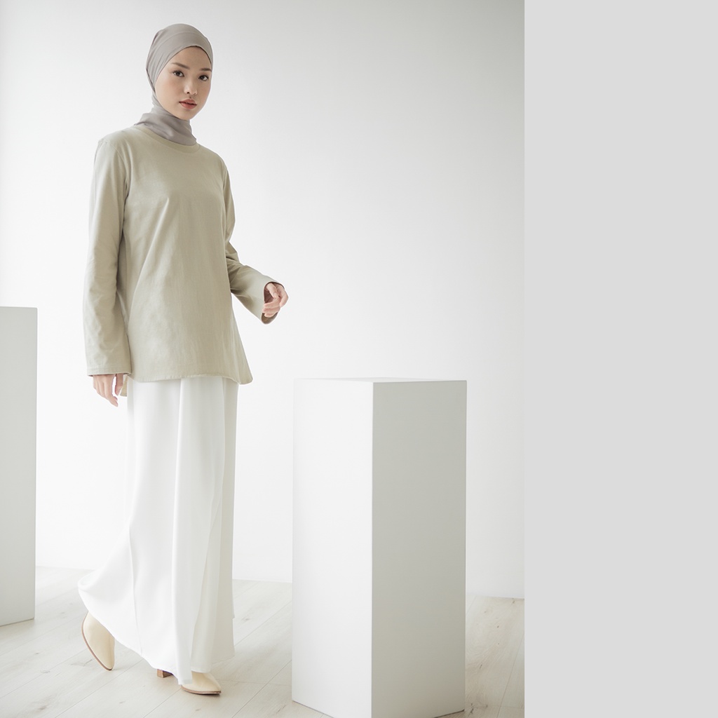 Adani by Aska Label - Kaos polos wanita Muslim lengan panjang warna Chalk, Light Khaky, Dusty Rose, Skyblue, Lavender.