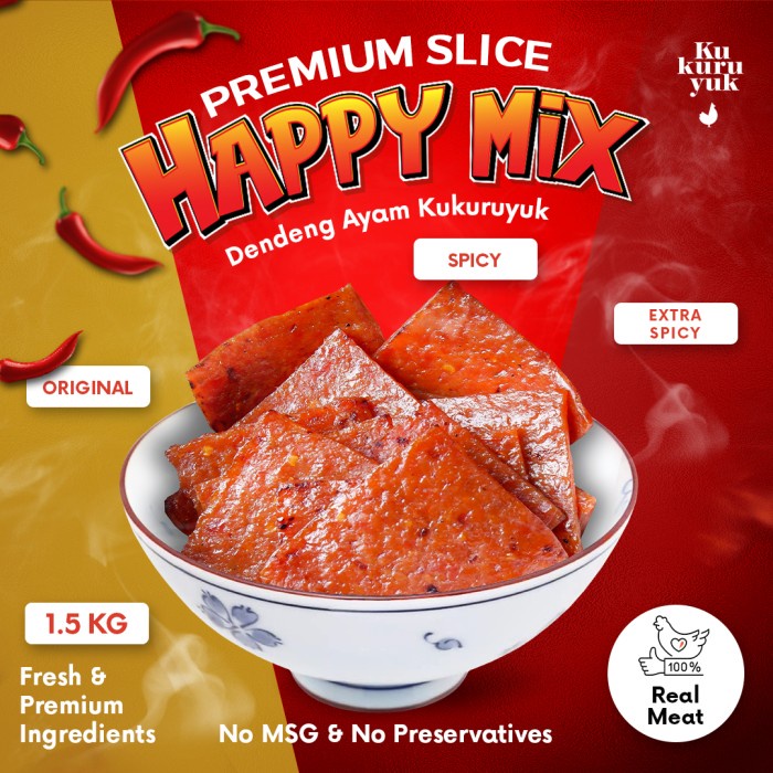 

⭐BISA COD⭐ HAPPY MIX Paket 1,5Kg Variant Dendeng Kukuruyuk - Kotak 3 Rasa