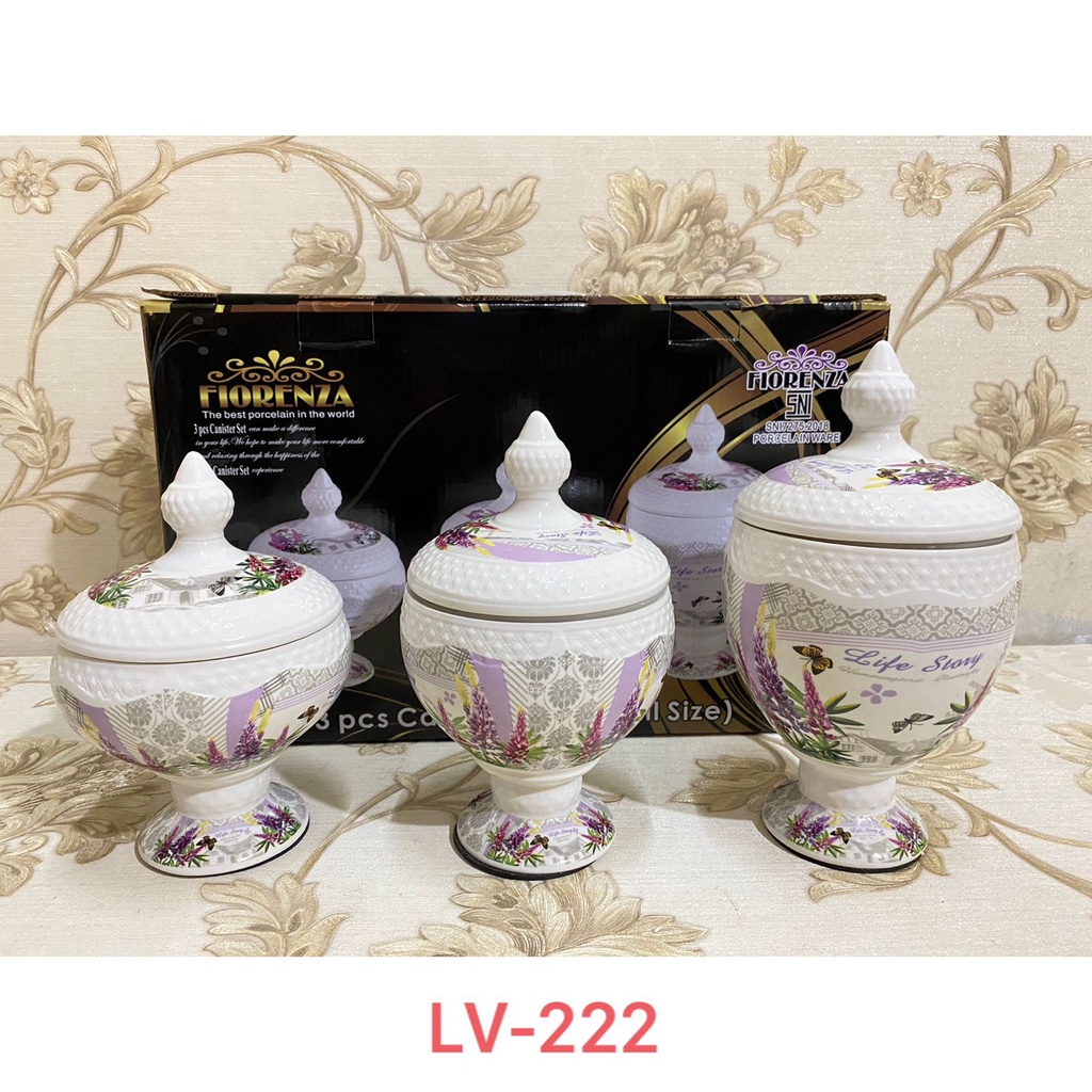 Toples Keramik Permen Set Fiorenza Motif Bunga LV-222