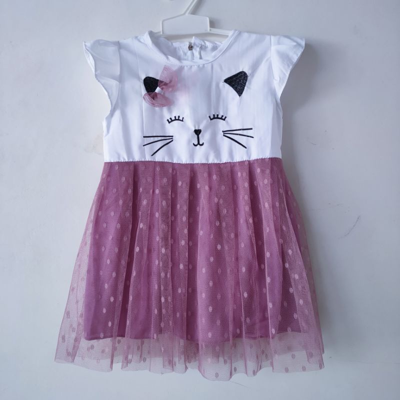 Dress Anak 1 2 Tahun cewek perempuan baju Anak motif kucing cat terbaru fatonah shop grobogan miau ( Dress Miauuu)