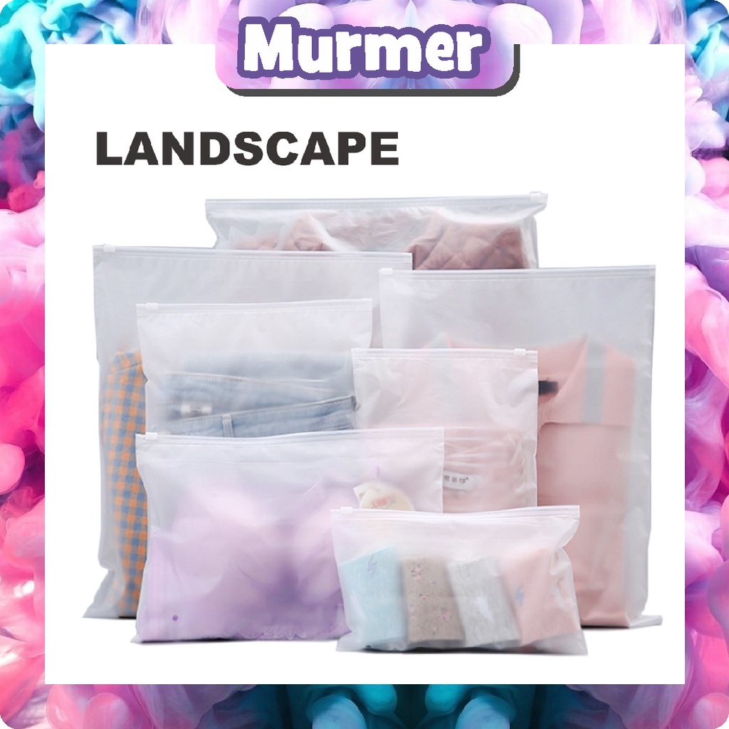 MurmerOfficial Zipper Bag Landscape Transparan Doff Organizer Bag Pouch Plastik Penyimpanan / Ziplock Murah R852